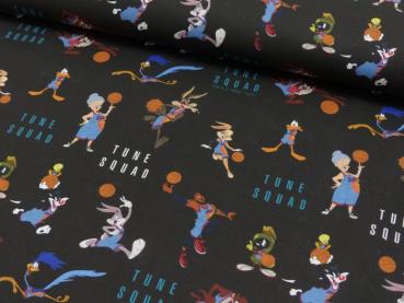 Baumwoll Druck Looney Tunes beim Sport auf Schwarz